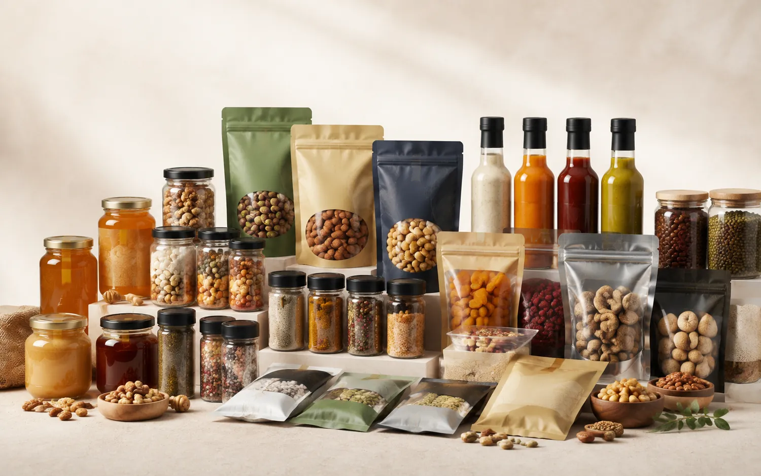مجموعة متنوعة من المنتجات الغذائية بعبوات Private Label